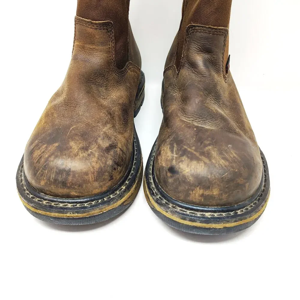 ROCKY Mens 9 Boots Work Pull On Composite Toe Waterproof Brown Leather